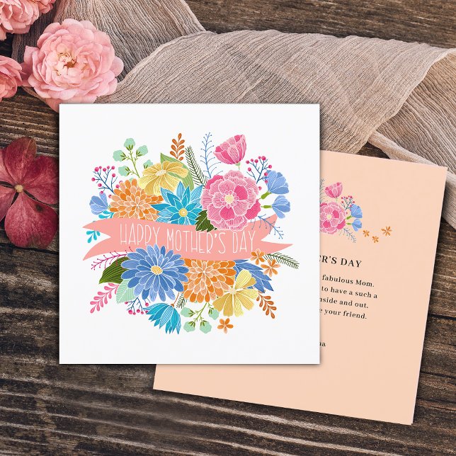 Tarjeta Festiva Bonito Flor floral Bouquet Día de la Madre (Pretty Floral Flower Bouquet Mother's Day Holiday Card)