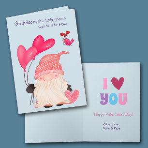 Tarjeta Festiva Bonito Gnome y globos Abuelo San Valentín