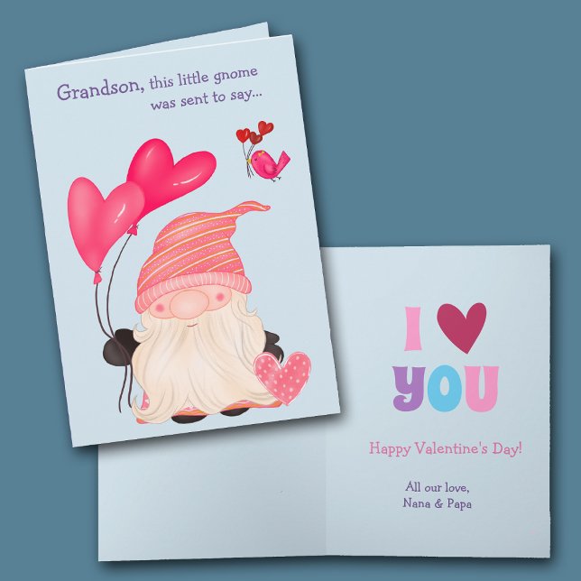 Tarjeta Festiva Bonito Gnome y globos Abuelo San Valentín (Subido por el creador)