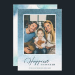 Tarjeta Festiva Bonito Ombre Watercolor Hanukkah Photo Card<br><div class="desc">Celebre la temporada con estas tarjetas de fotos de estilo moderno,  con una color de agua oscura en azul y verde azulado.</div>