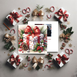 Tarjeta Festiva Bonito Polka Dot Coquette Bow y Holly