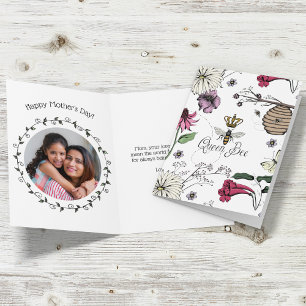Tarjeta Festiva Bonito Queen Bee Día de la Madre Floral