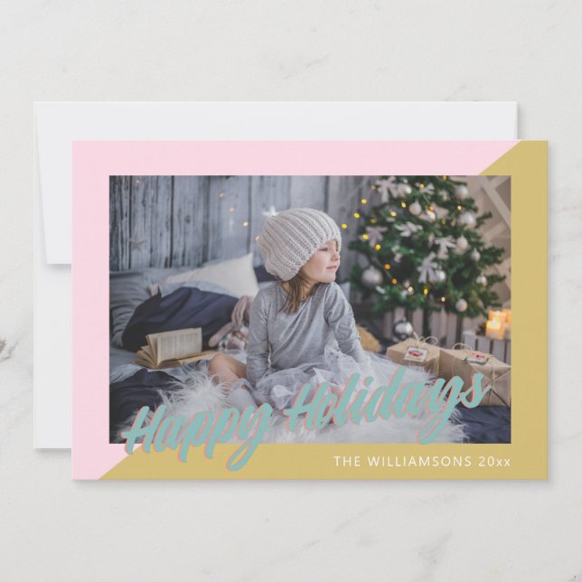 Tarjeta Festiva Bonito retro lindo Pastel Felices Fiestas (Anverso)