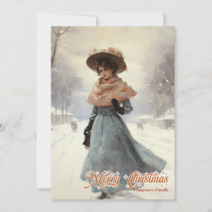Tarjeta Festiva Bonito retro vintage en ciudad de Navidades de nie