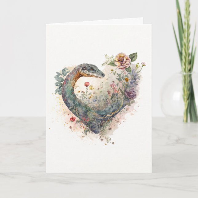 Tarjeta Festiva Bonito Serpiente con El día de San Valentín de flo (Anverso)