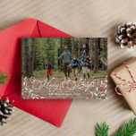 Tarjeta Festiva Bonito String ilumina la foto de los Navidades Bri<br><div class="desc">Tarjeta fotográfica navideña fresca y brillante impresa con luces de cuerda pastel en rojo,  rosa,  menta y amarillo con mora y brillante en un guión virgen y giratorio.</div>
