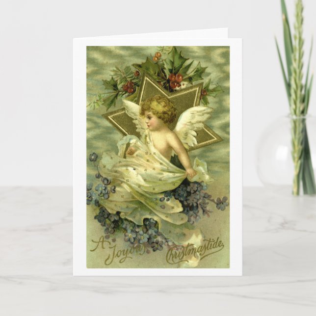 Tarjeta Festiva Bonito Vintage Christmas Cherub (Anverso)