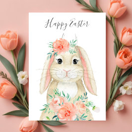 Tarjeta Festiva Bonito Watercolor Floral Easter Bunny