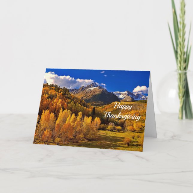 Tarjeta Festiva Bonito Yellow Trees Mountain Photo Acción de Graci (Anverso)