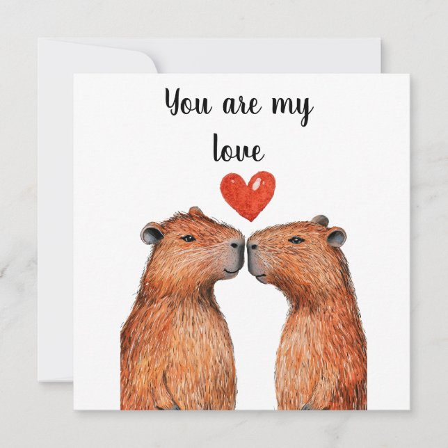 Tarjeta Festiva bonitos animales capibaras con corazones pintados (Anverso)