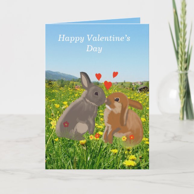 Tarjeta Festiva Bonitos conejitos San Valentín (Anverso)