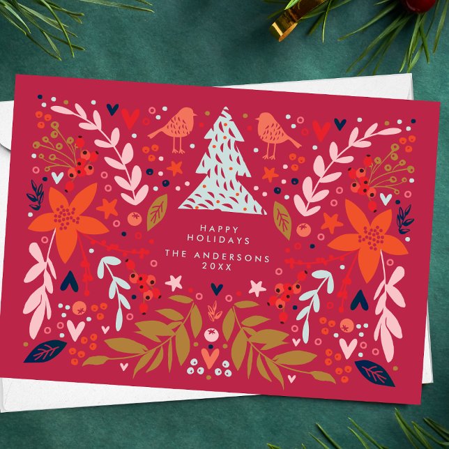 Tarjeta Festiva BONITOS de los Navidades florales de RED Magenta (Subido por el creador)