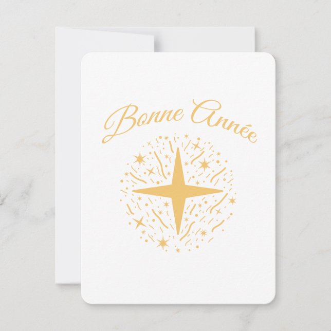 Tarjeta Festiva Bonne Année dorée : étoiles et confettis les fêtes (Anverso)