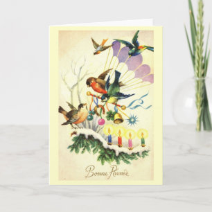 Tarjeta Festiva Bonne Annee New Year Colorful Vintage