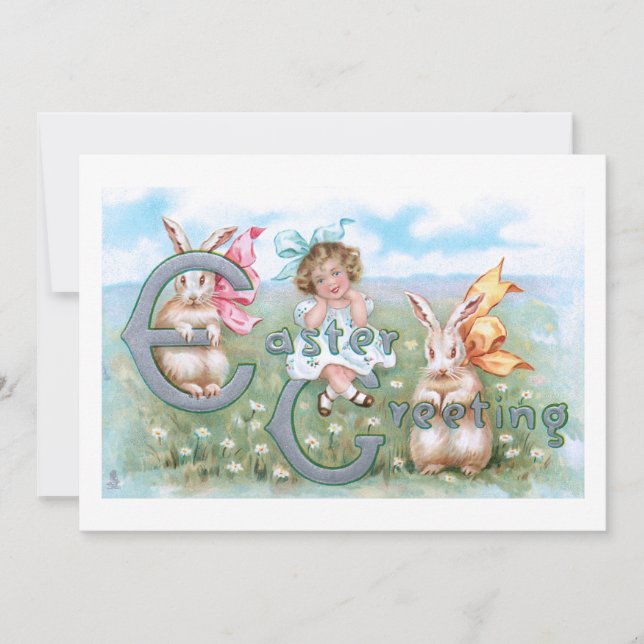 Tarjeta Festiva Bonos de Pascua, Niños y Saludos (Anverso)