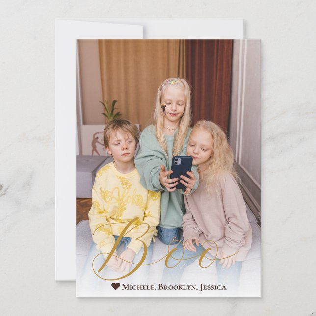 Tarjeta Festiva Boo espeluznante con letras de mano - Feliz foto d (Anverso)