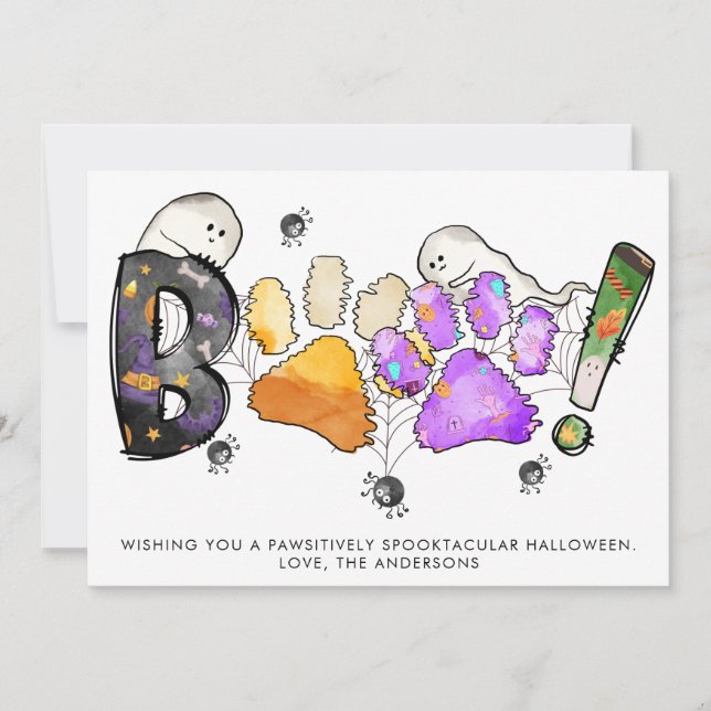 Tarjeta Festiva Boo Happy Halloween Fantasma Paw Imprime Mascota d (Anverso)