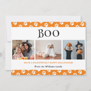 Tarjeta Festiva Boo Naranja Mascota Paws 3 Photo Happy Halloween