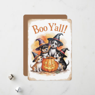 Tarjeta Festiva "¡Boo, todos!" Halloween con cachorros