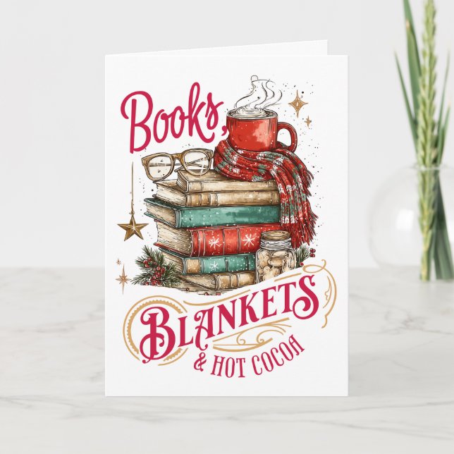 Tarjeta Festiva Books Blankets and Hot Cocoa  (Anverso)