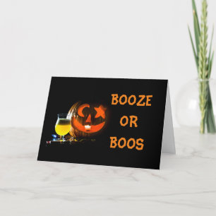 TARJETA FESTIVA **BOOZE O BOOS** PRIMERO PARA NOSOTROS EN HALLOWEE