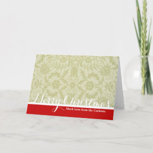 Tarjeta Festiva Borage vintage verde suave damasco de William Morr