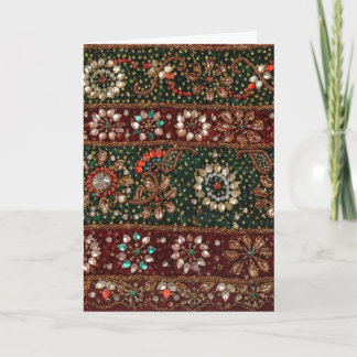 Tarjeta Festiva Bordado indio Bling de la materia textil de la