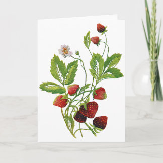Tarjeta Festiva Bordados de fresas frescas de primavera