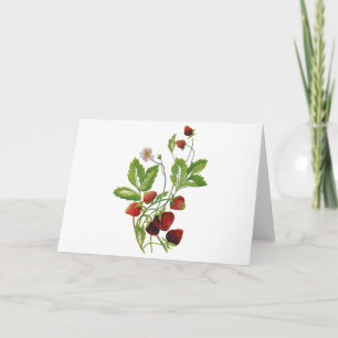 Tarjeta Festiva Bordados de fresas frescas de primavera