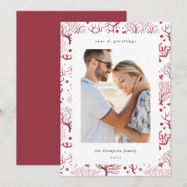 Tarjeta Festiva Borde coral oceánico | Foto vertical