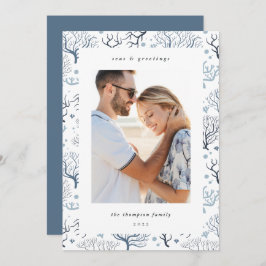 Tarjeta Festiva Borde coral oceánico | Foto vertical