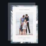 Tarjeta Festiva Borde De Agitación De Iced | Foto de Hanukkah<br><div class="desc">Envíe saludos de Hanukkah a amigos y familiares con nuestras elegantes tarjetas de fotos. Diseñada para alojar una sola foto vertical o orientada a retratos,  la tarjeta presenta un borde de rebanada geodésica de acuarela en tonos azules morales. Personalice el saludo de su personalizado Hanukkah y su(s) apellido(s).</div>