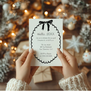 Tarjeta Festiva Borde de Línea Ondulada y Lazo de Año Nuevo Modern