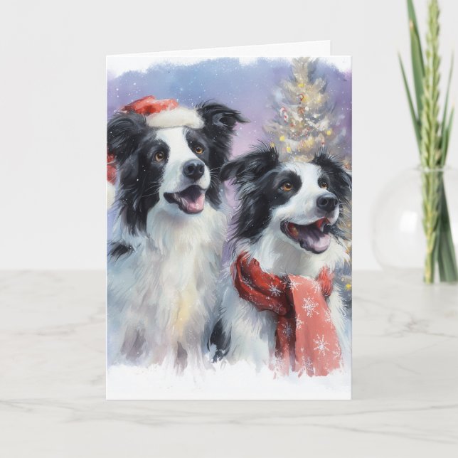 Tarjeta Festiva  Border Collie Christmas Greeting Card  (Anverso)