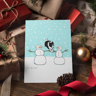 Tarjeta Festiva Border Collie con muñecos de nieve Perro de agil