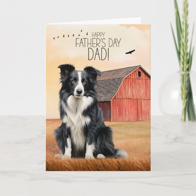 Tarjeta Festiva Border Collie Dog Red Barn Western Father's Day (Anverso)