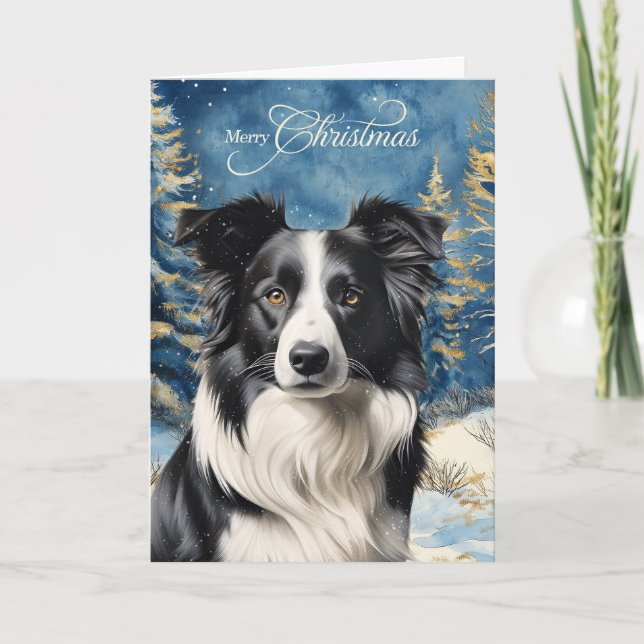 Tarjeta Festiva Border Collie Dog Woodland Forest Christmas (Anverso)