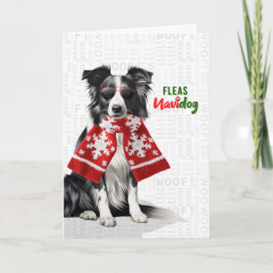 Tarjeta Festiva Border Collie Perro Divertido Pulgas Navidog Navid