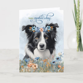 Tarjeta Festiva Border Collie Perro Flores Silvestres Día de la Ma