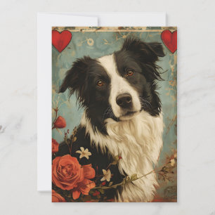 Tarjeta Festiva Border Collie Vintage Día de San Valentín 