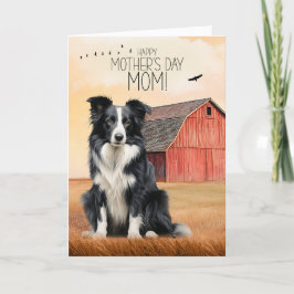 Tarjeta Festiva Border Collie y Granero Rojo Día de la Madre
