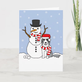 Tarjeta Festiva Border collie y muñeco de nieve