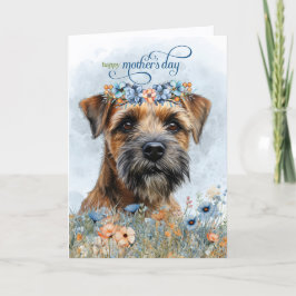 Tarjeta Festiva Border Terrier Dog Wildflowers Mother's Day