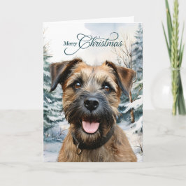 Tarjeta Festiva Border Terrier Dog Woodland Forest Christmas