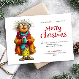 Tarjeta Festiva Bored funny quirky comic woman Christmas card
