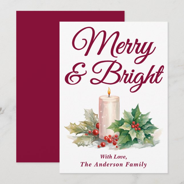 Tarjeta Festiva Borgoña escritura manuscrita mora y brillante (Anverso / Reverso)