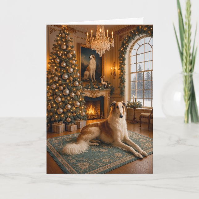 Tarjeta Festiva Borzoi Holiday Card (Anverso)