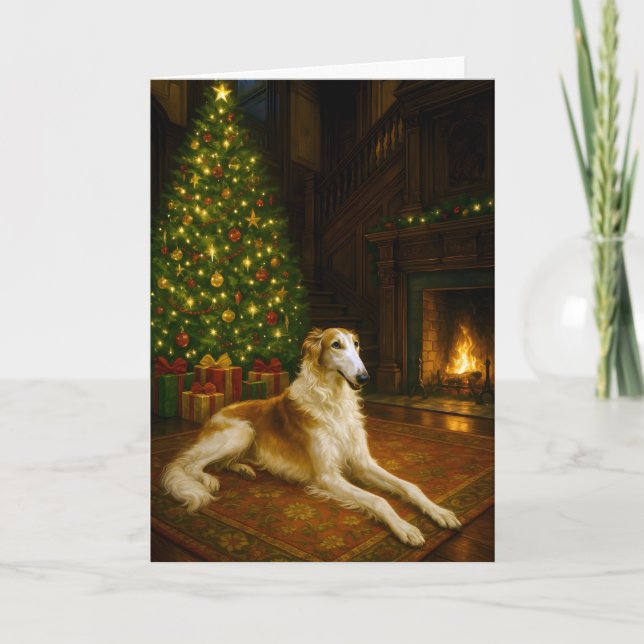 Tarjeta Festiva Borzoi Holiday Card (Anverso)