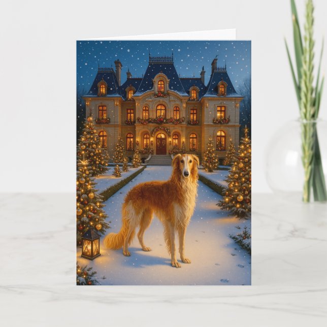 Tarjeta Festiva Borzoi Holiday Card (Anverso)