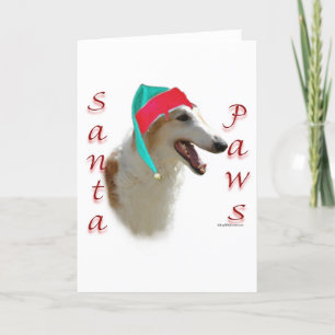 Tarjeta Festiva Borzoi Santa Paws
